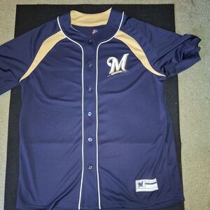 Milwaukee Brewers Blue Jersey Mens Size Large Majestic